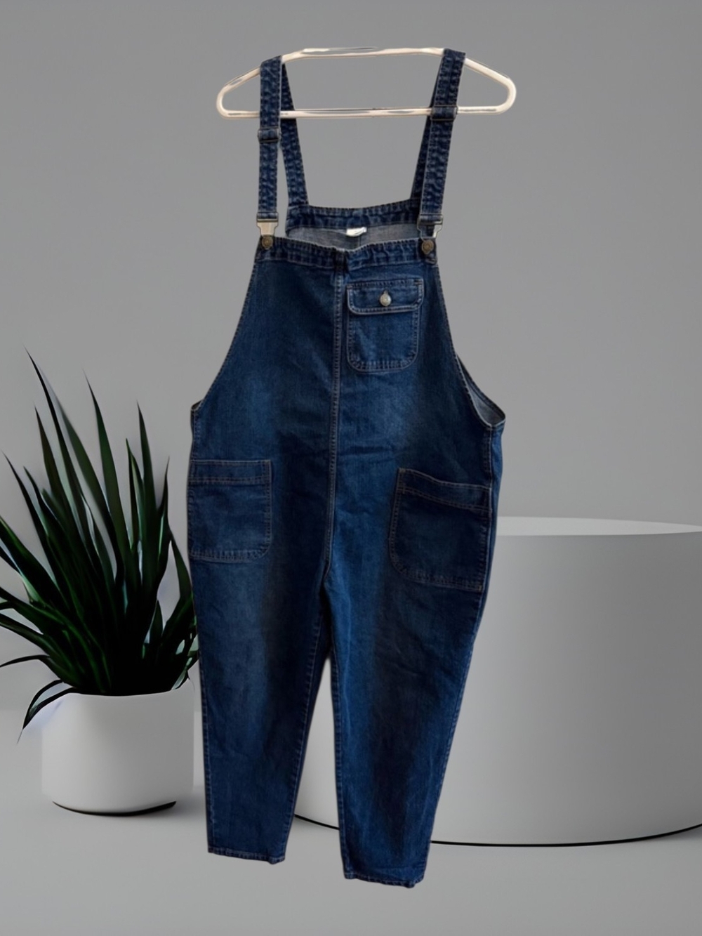 Dark Wash Oversized Blue Denim Pocket Overalls Jumpsuit Size Xxl New With Tags